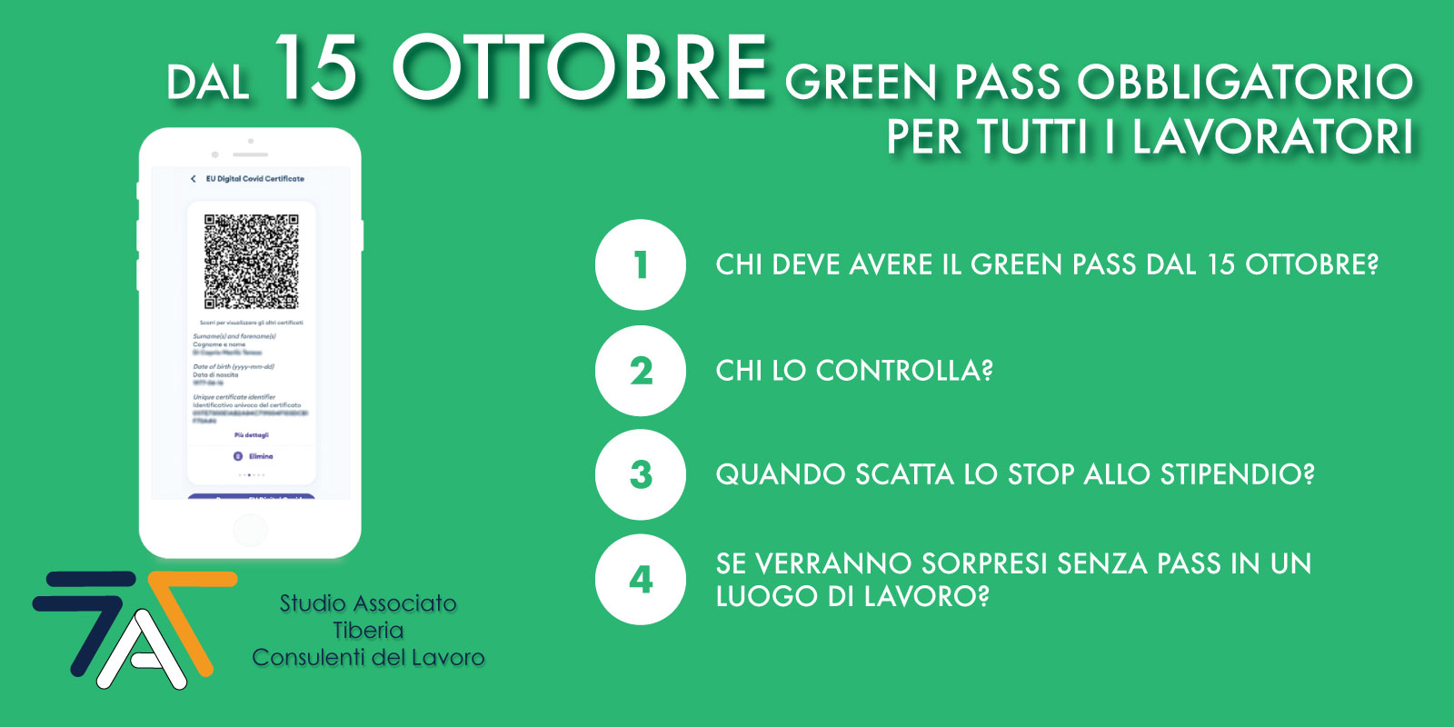 Al momento stai visualizzando Dal 15 ottobre GREEN PASS obbligatorio per tutti i lavoratori